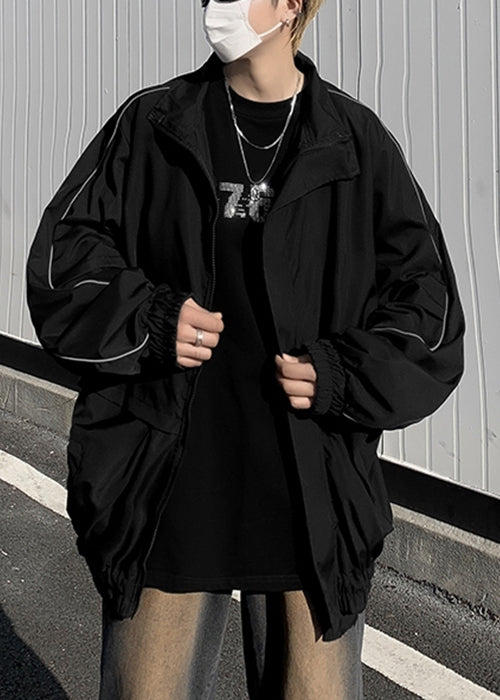 Zip Black Spring Mens Up Cotton Coats Pockets Cool