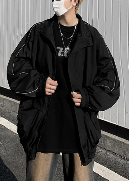 Zip Black Spring Mens Up Cotton Coats Pockets Cool