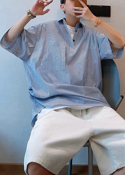 Summer Blue Oversized Tshirt Cotton Cool Striped Mens