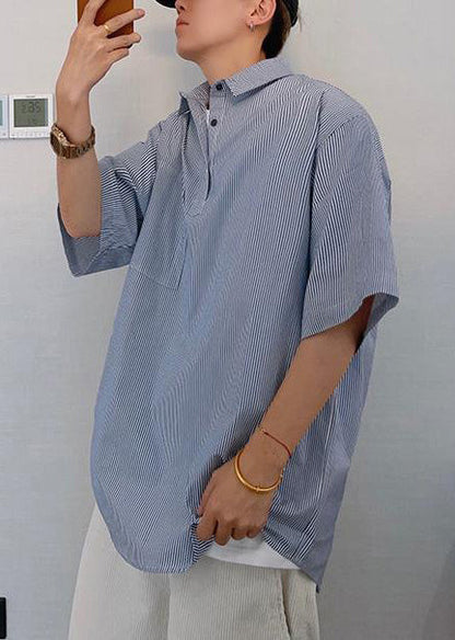 Summer Blue Oversized Tshirt Cotton Cool Striped Mens