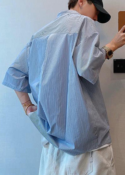 Summer Blue Oversized Tshirt Cotton Cool Striped Mens