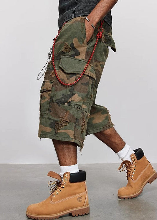 Crop Cool Cotton Pockets High Mens Waist Camouflage Pants Hole