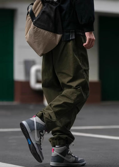 Spring Waist Cotton Mens Pants Khaki Pockets Cool Beam Elastic