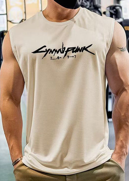 Tank Cotton Men's Sleeveless Cozy Print Khaki Cool