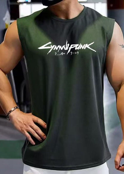 Tank Cotton Men's Sleeveless Cozy Print Khaki Cool