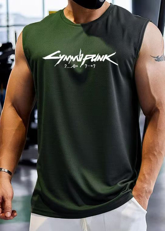 Tank Cotton Men's Sleeveless Cozy Print Khaki Cool