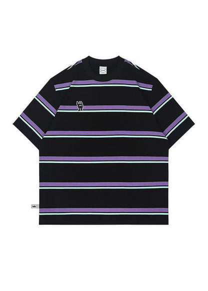 Cool Purple O Neck Striped Cotton Oversized T Shirt Men Summer QH002
