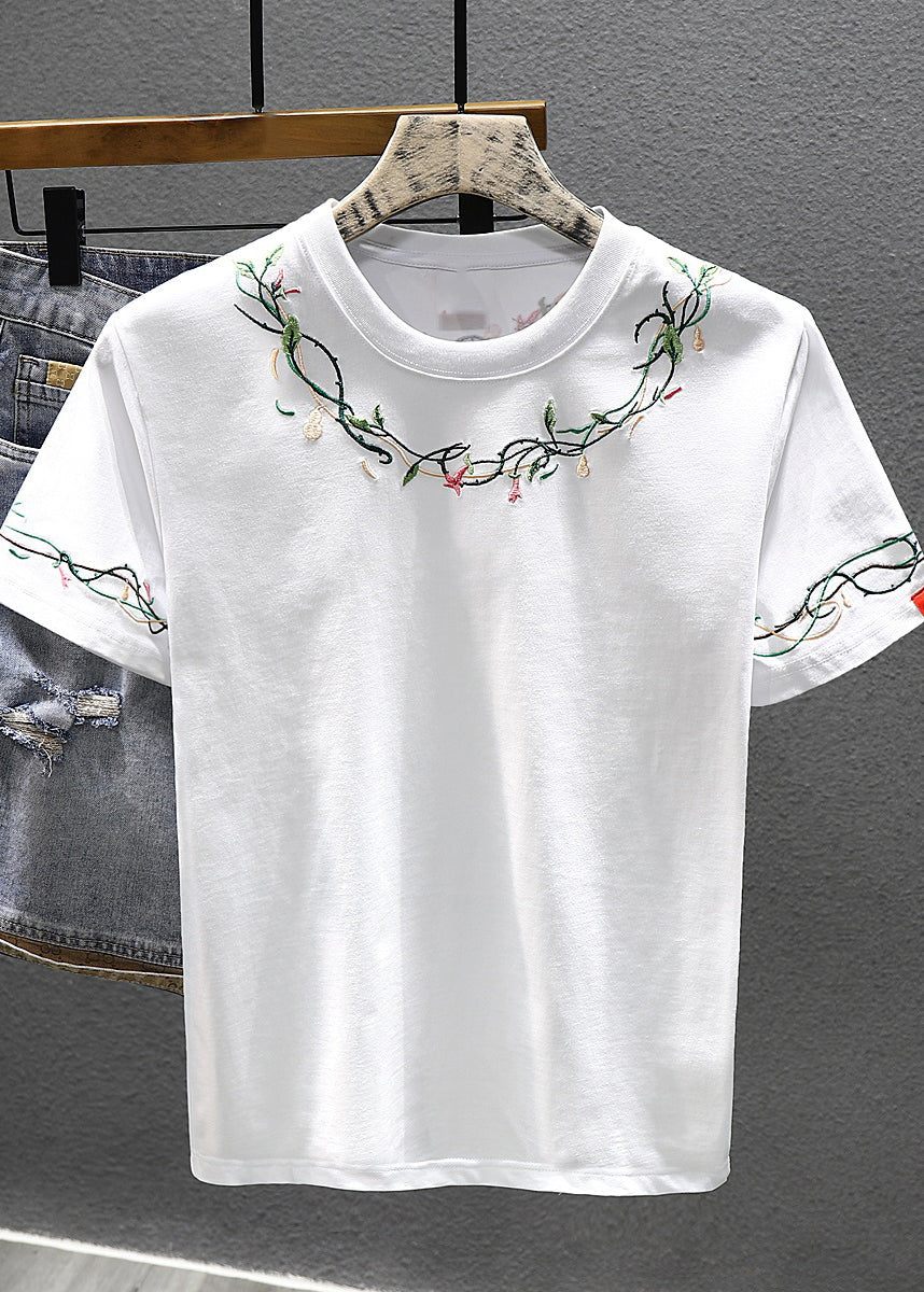 Men Embroideried Shirts Cotton Summer Cool Best White T For