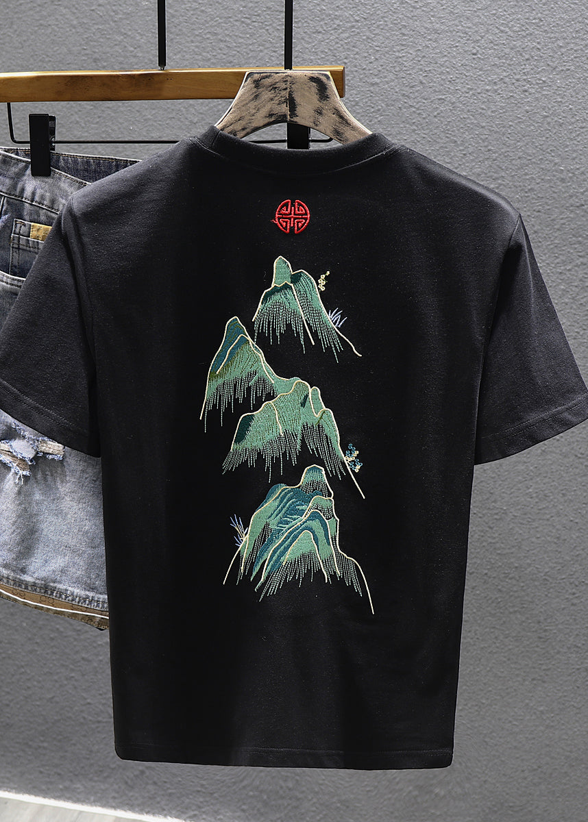 Neck Shirts T White Cotton Cool O Summer Embroideried Men