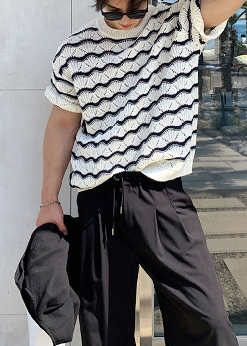 T Shirt Striped Summer Cool Oversized And White Men Knit