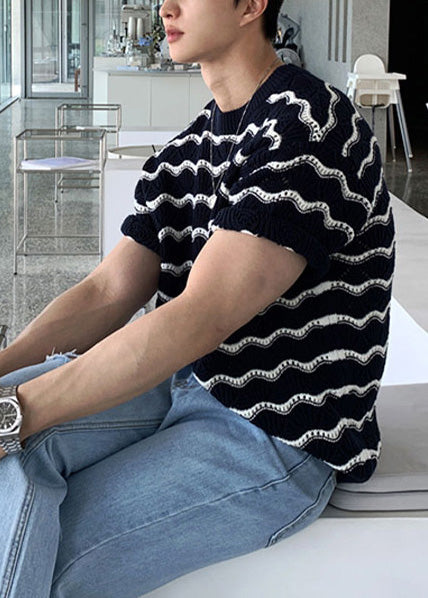 T Shirt Striped Summer Cool Oversized And White Men Knit