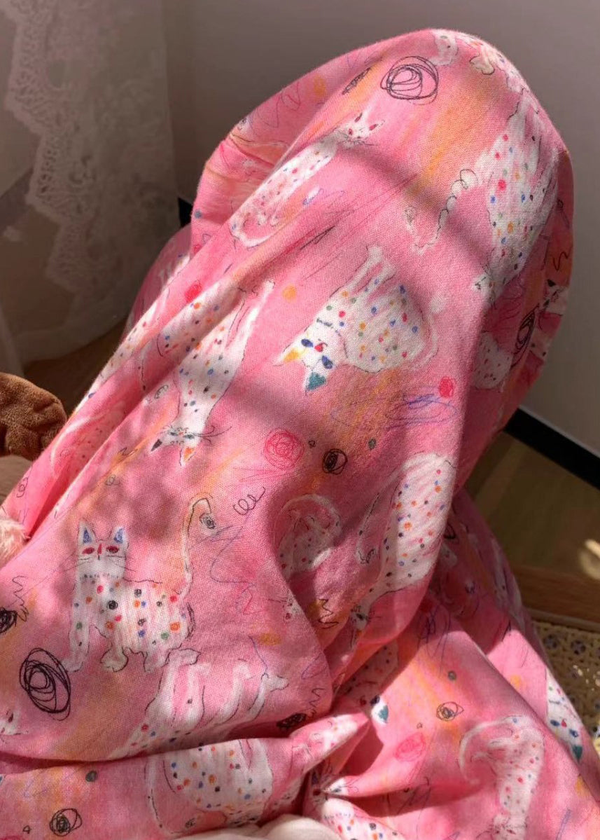 Pajamas Pink Waist Summer Print Cozy Pants Elastic Cotton