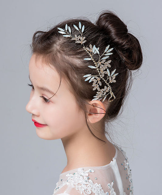 Cute Blue Alloy Inlaid Zircon Crystal Leaf Girl Hairpin IU043