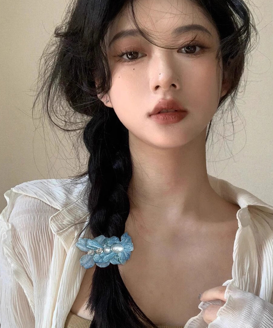 Alloy Pearl Floral Blue Hairpin Zircon Cute