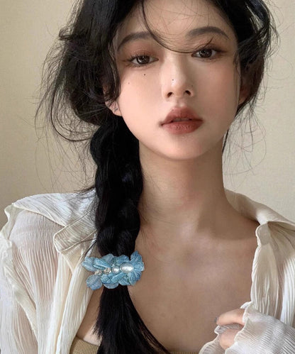 Alloy Pearl Floral Blue Hairpin Zircon Cute