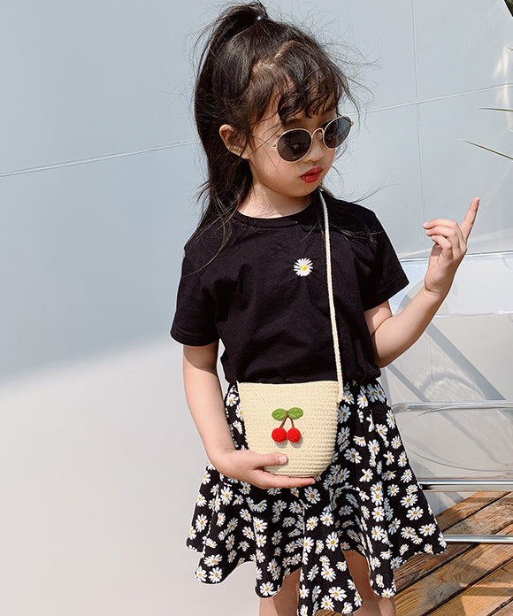 Cute Cartoon Cherry Kids Woven Crossbody Bag IU021