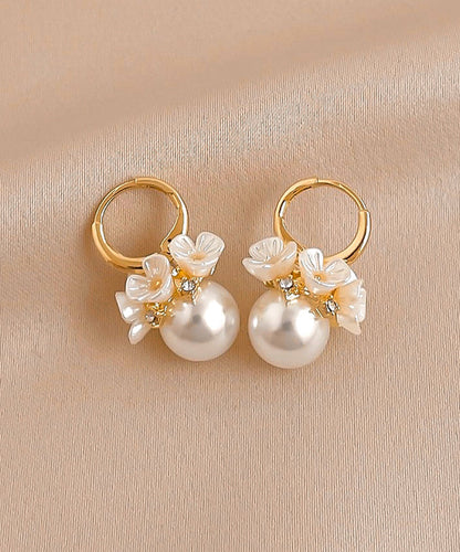 Alloy Pearl Hoop Cute Gold Earrings Zircon Floral