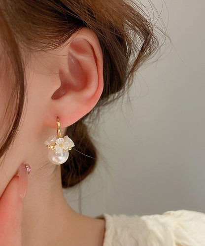 Alloy Pearl Hoop Cute Gold Earrings Zircon Floral