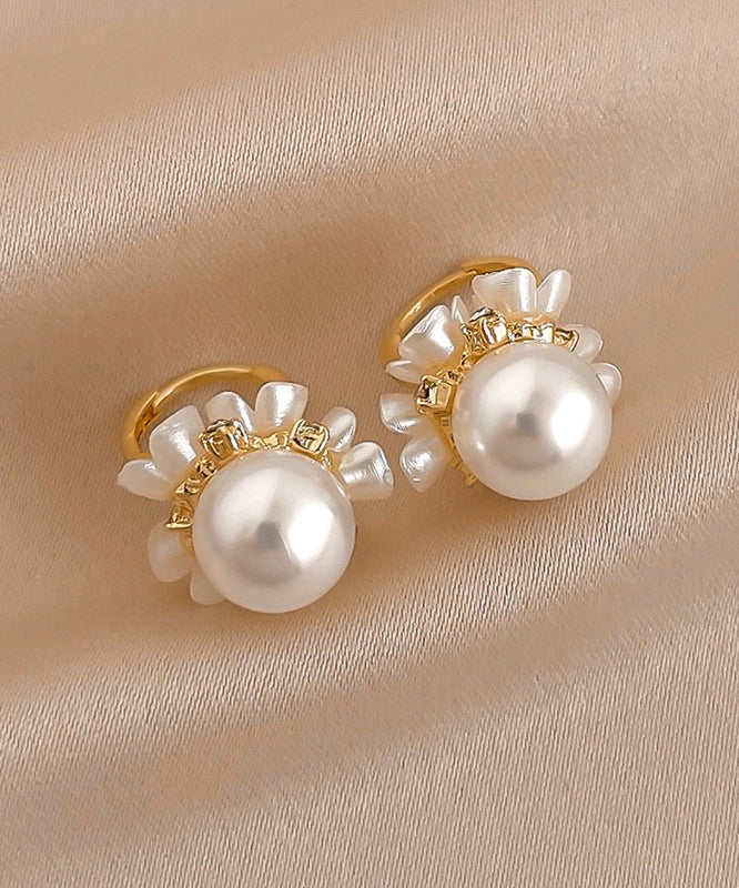 Alloy Pearl Hoop Cute Gold Earrings Zircon Floral