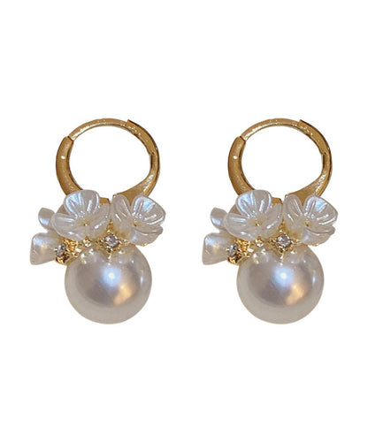 Alloy Pearl Hoop Cute Gold Earrings Zircon Floral