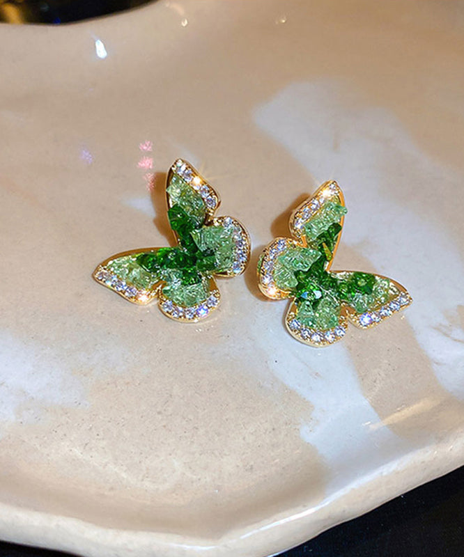 Zircon Stud Green Cute Copper Butterfly Earrings Crystal