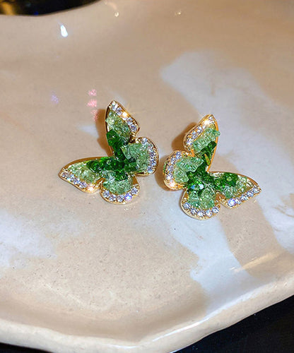 Zircon Stud Green Cute Copper Butterfly Earrings Crystal