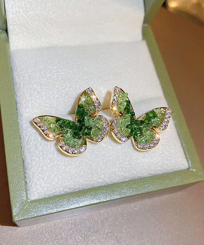 Zircon Stud Green Cute Copper Butterfly Earrings Crystal