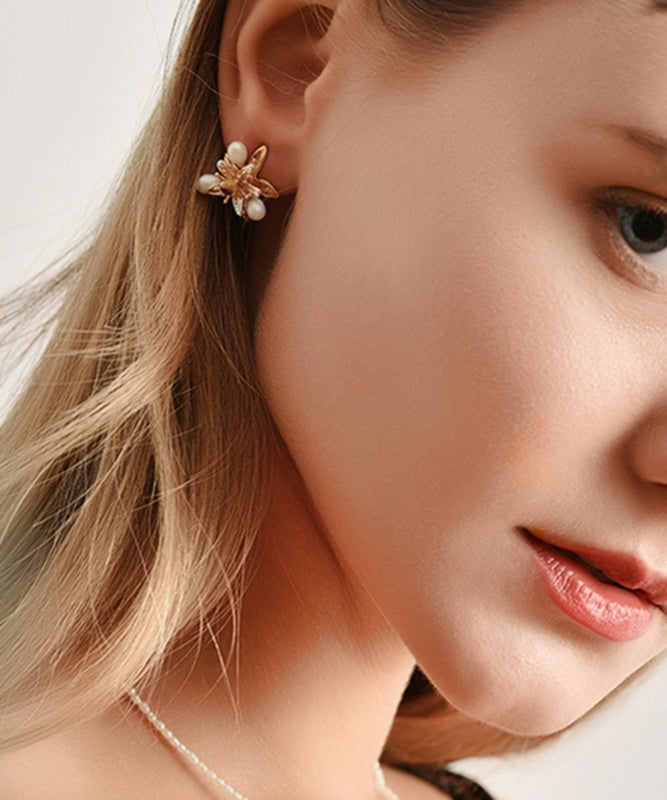 Silver Floral Cute Green Sterling Stud Pearl Copper Enamel