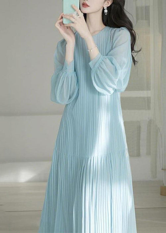 O-Neck Blue Maxi Spring Cinched Light Cute Dresses