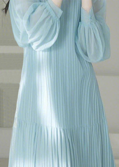 O-Neck Blue Maxi Spring Cinched Light Cute Dresses