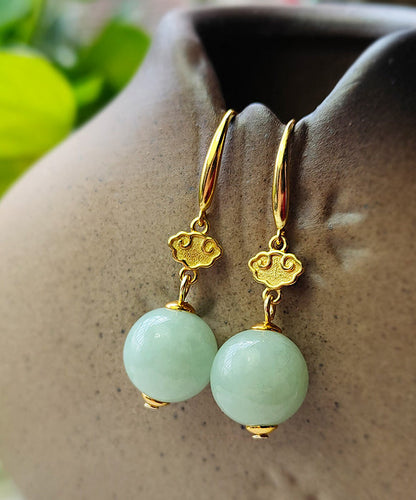 Cute Light Green Sterling Silver Overgild Jade Drop Earrings GH1088