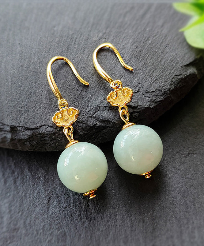 Cute Light Green Sterling Silver Overgild Jade Drop Earrings GH1088