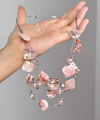 Layered Alloy Pendant Shell Cute Pink Necklace