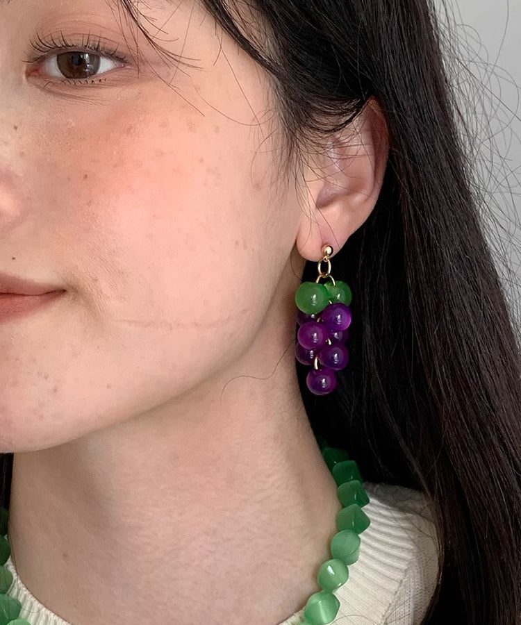 Drop Earrings Cat's Grape Alloy Pink Cute Copper Resin Eye Stone