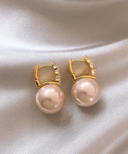 Cute Earrings Copper Pink Alloy Pearl Hoop