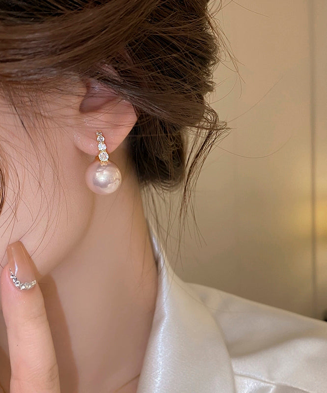 Cute Earrings Copper Pink Alloy Pearl Hoop