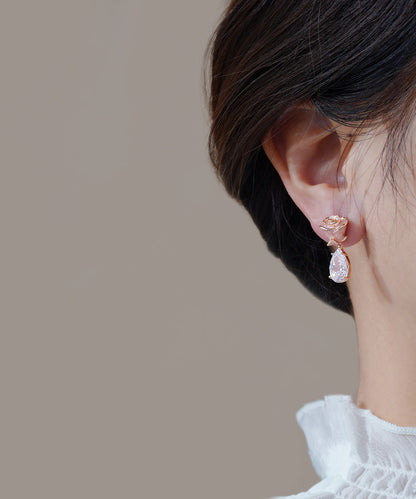 Rose Pink Gem Zircon Cute Copper Stone Water Earrings Drop