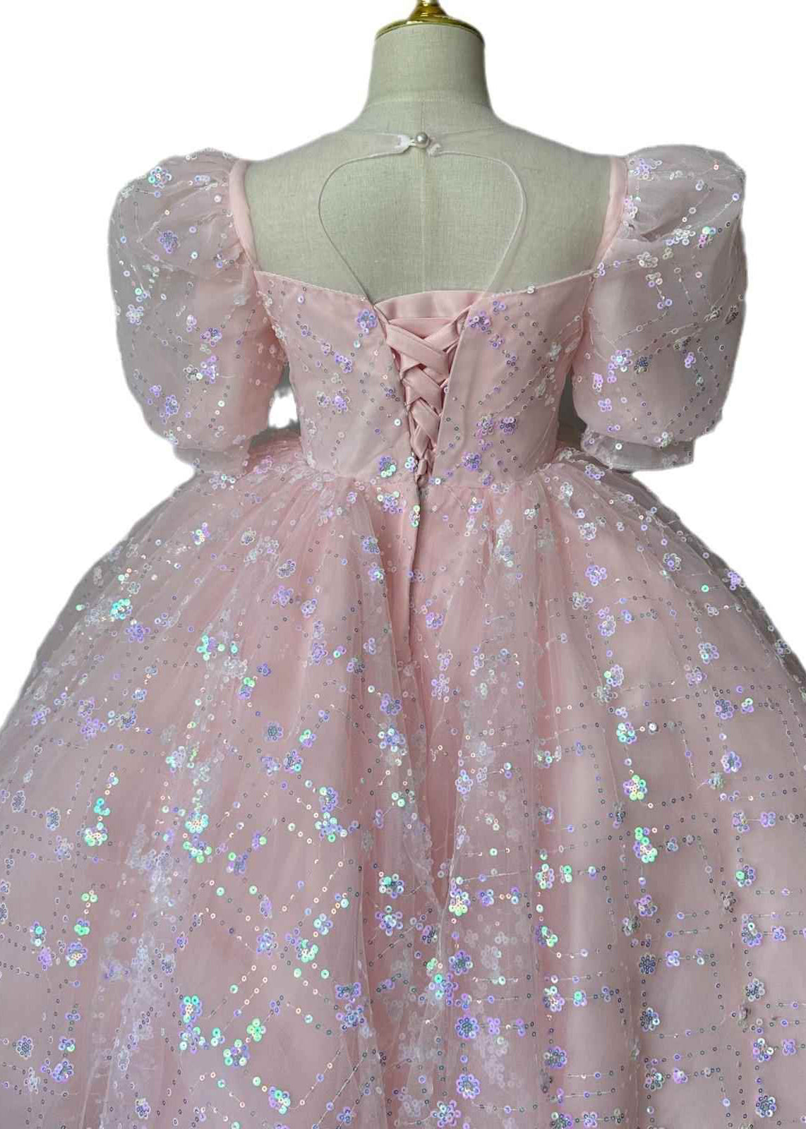 Cute Pink Embroideried Patchwork Tulle Kids Long Dresses Summer YG003