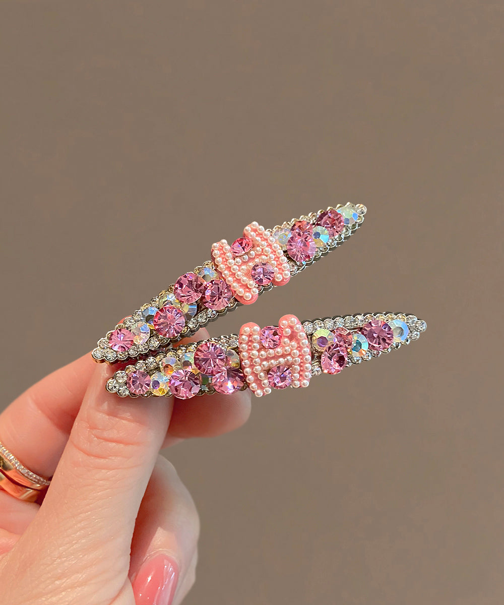 Metal Pearl Hairpin Zircon Pink Graphic Cute