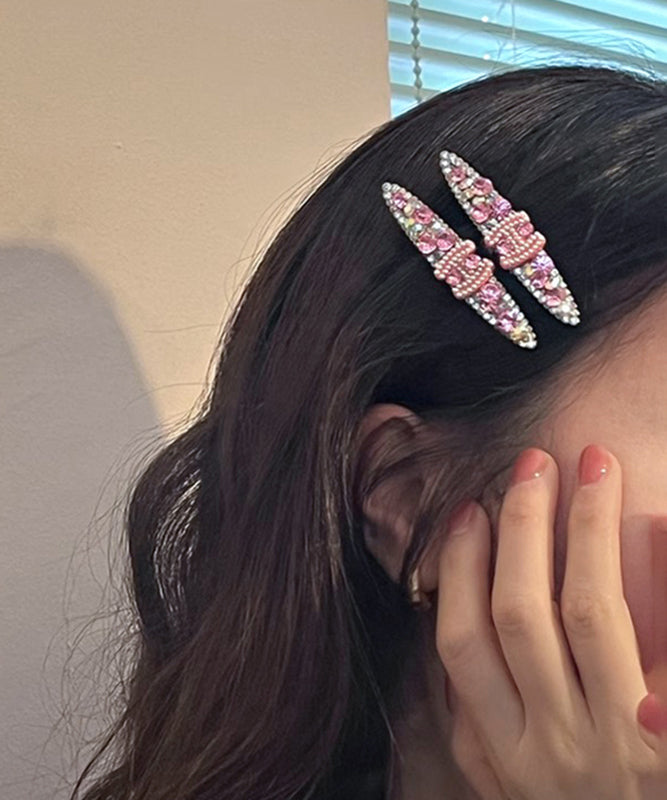 Metal Pearl Hairpin Zircon Pink Graphic Cute
