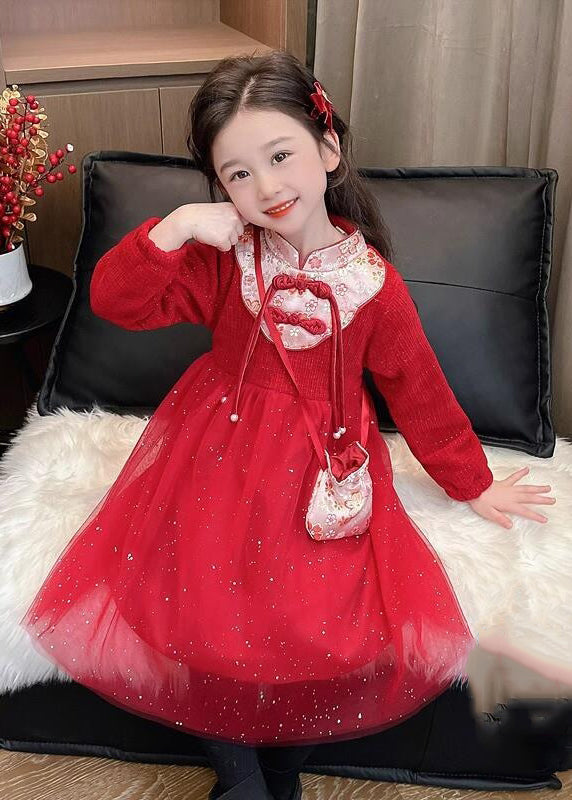 Cute Pink Patchwork Embroideried Tulle Kids Vacation Maxi Dresses Spring YE019