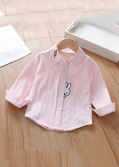 Cute Pink Peter Pan Collar Patchwork Button Kids Shirt Long Sleeve SS1006