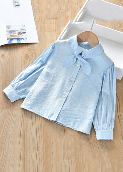 Cute Pink Peter Pan Collar Patchwork Button Kids Shirt Long Sleeve SS1006