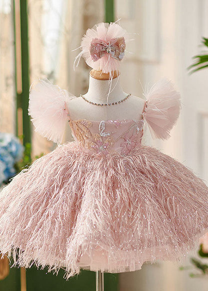 Cute Pink Sequins Patchwork Tulle Girls Maxi Dresses Summer YS006