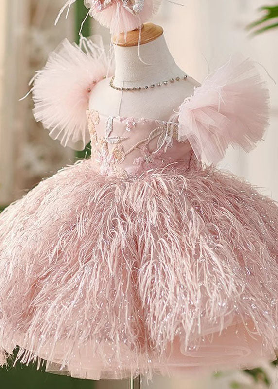 Cute Pink Sequins Patchwork Tulle Girls Maxi Dresses Summer YS006