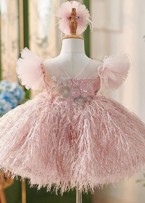 Cute Pink Sequins Patchwork Tulle Girls Maxi Dresses Summer YS006