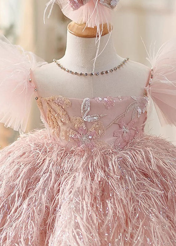 Cute Pink Sequins Patchwork Tulle Girls Maxi Dresses Summer YS006