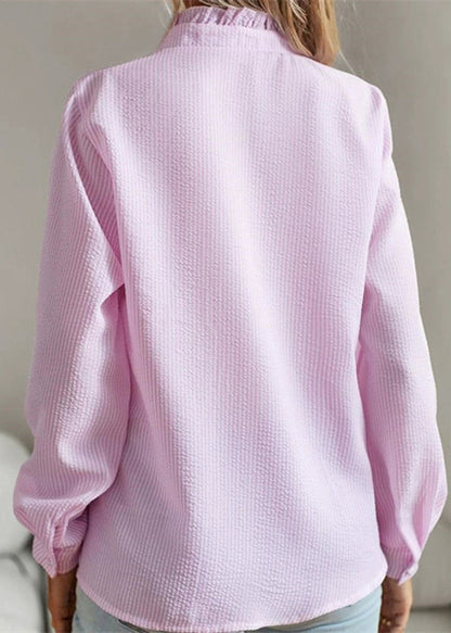 Button Stand Fall Collar Shirt Cute Pink