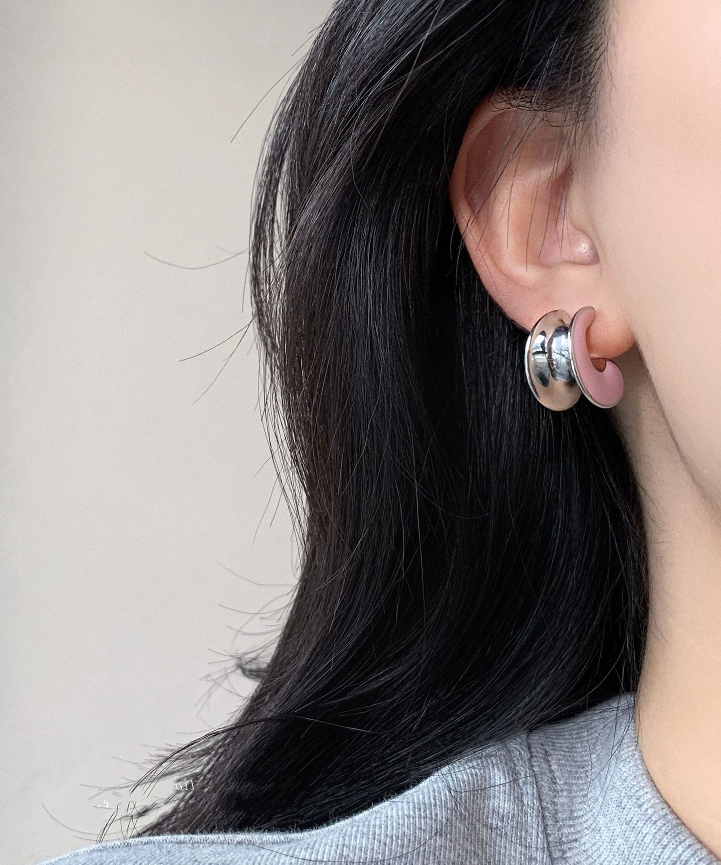 Cute Drip Sterling C-Shaped Glaze Pink Silver Earrings Hoop