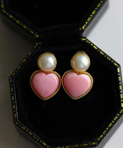 Cute Pink Sterling Silver Overgild Love Pearl Stud Earrings TX036